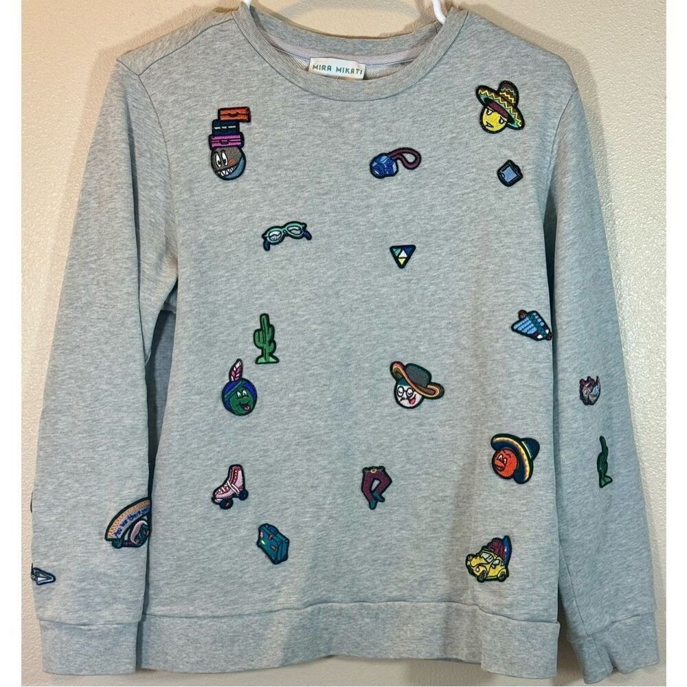 Mira Mikati My Lala Land Limited Cotton Crewneck Patched Pullover Sweater 6US